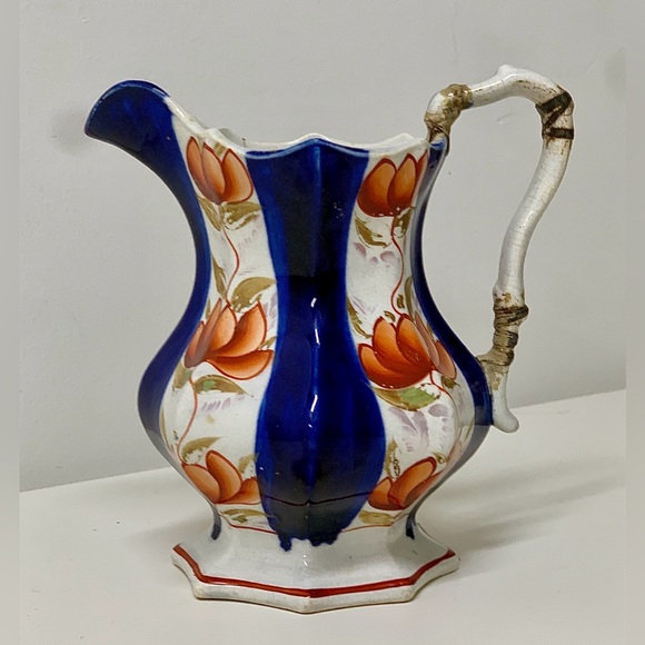 19th Century Antique Gaudy Welsh Glamorgan Pattern Footed Octagonal Luster Jug - Picture 3 of 13